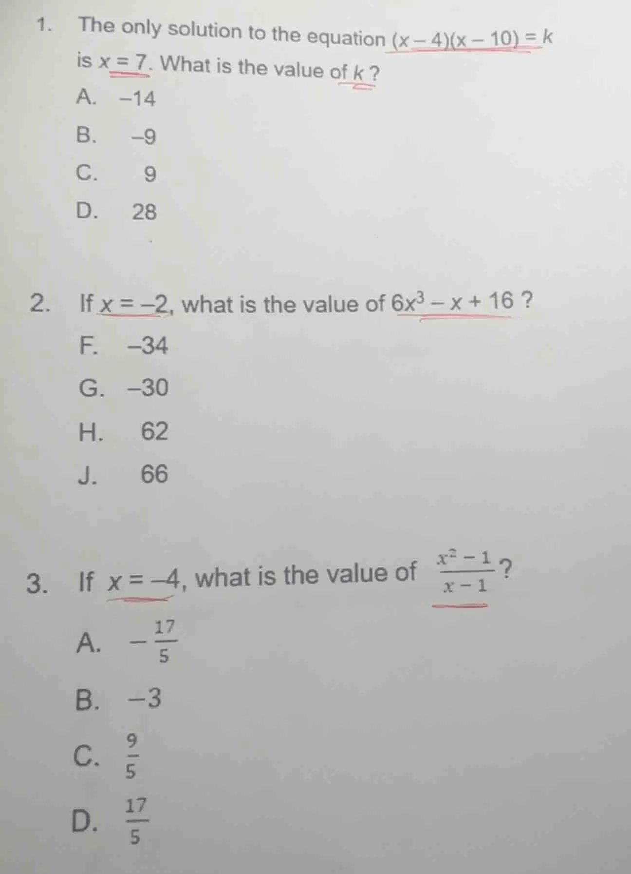 1. the only solution to the equation $(x - 4)(x - 10)=k$ is $x = 7$. wh…