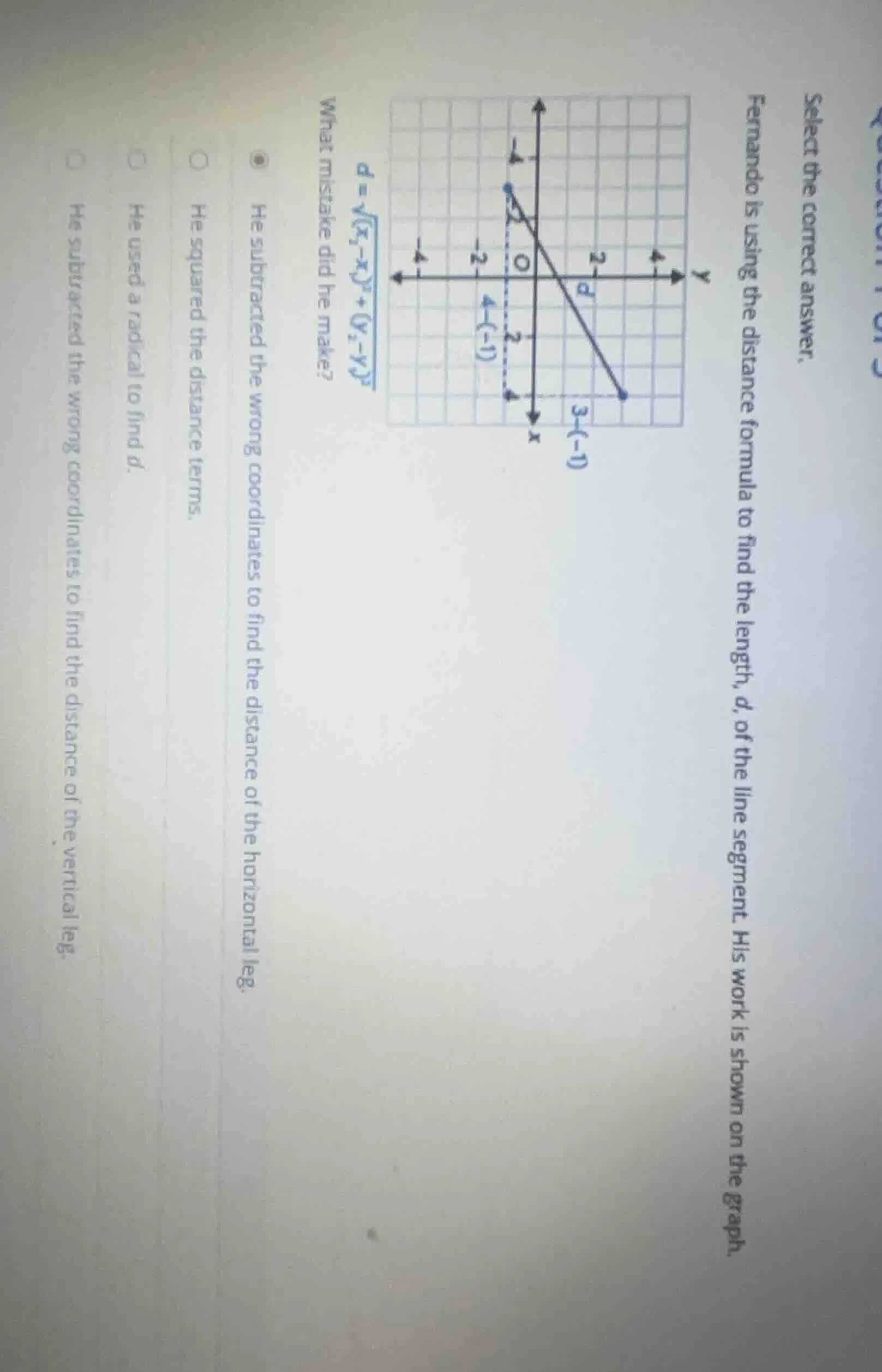 select the correct answer. fernando is using the distance formula to fi…