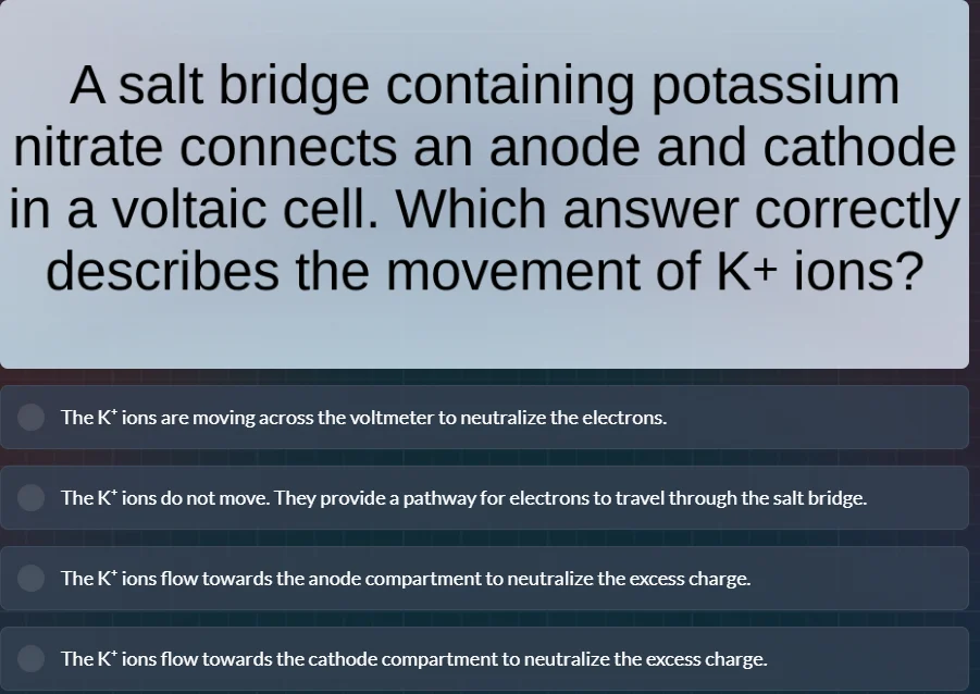 a salt bridge containing potassium nitrate connects an anode and cathod…