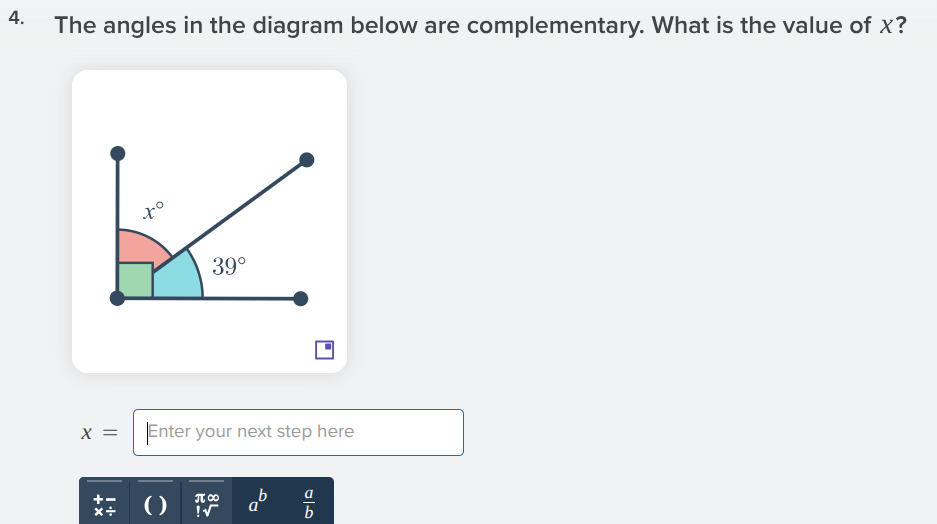 4. the angles in the diagram below are complementary. what is the value…
