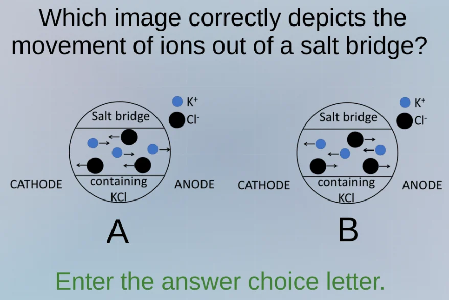 which image correctly depicts the movement of ions out of a salt bridge…