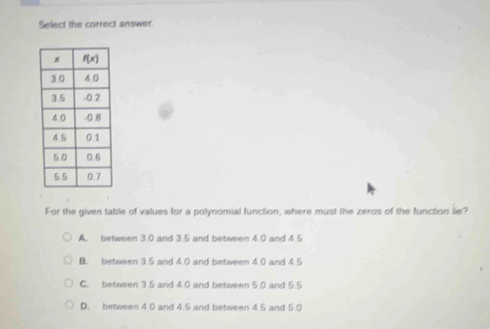 select the correct answer. for the given table of values for a polynomi…