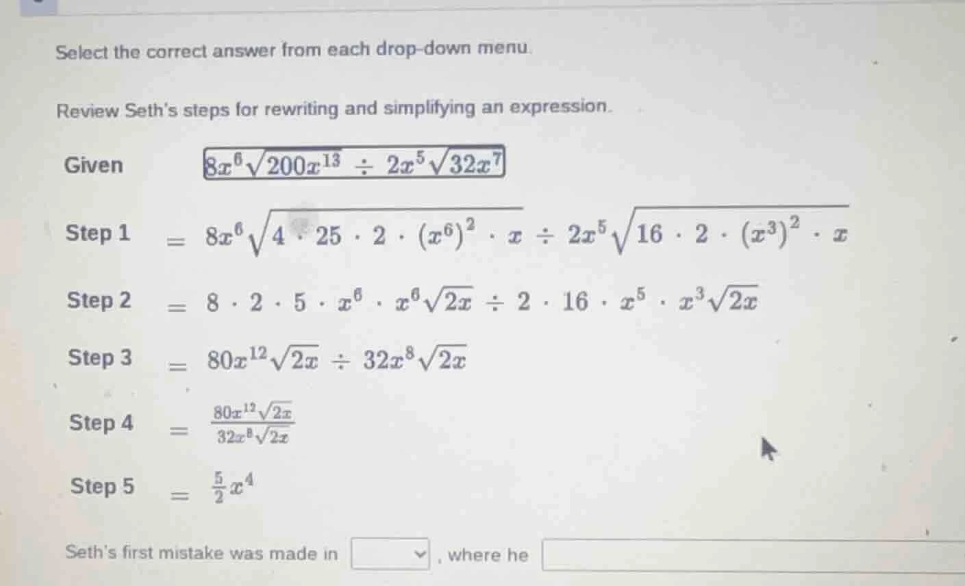select the correct answer from each drop - down menu. review seth’s ste…