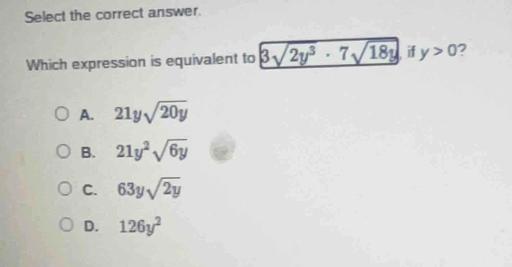 select the correct answer. which expression is equivalent to $3\\sqrt{2…
