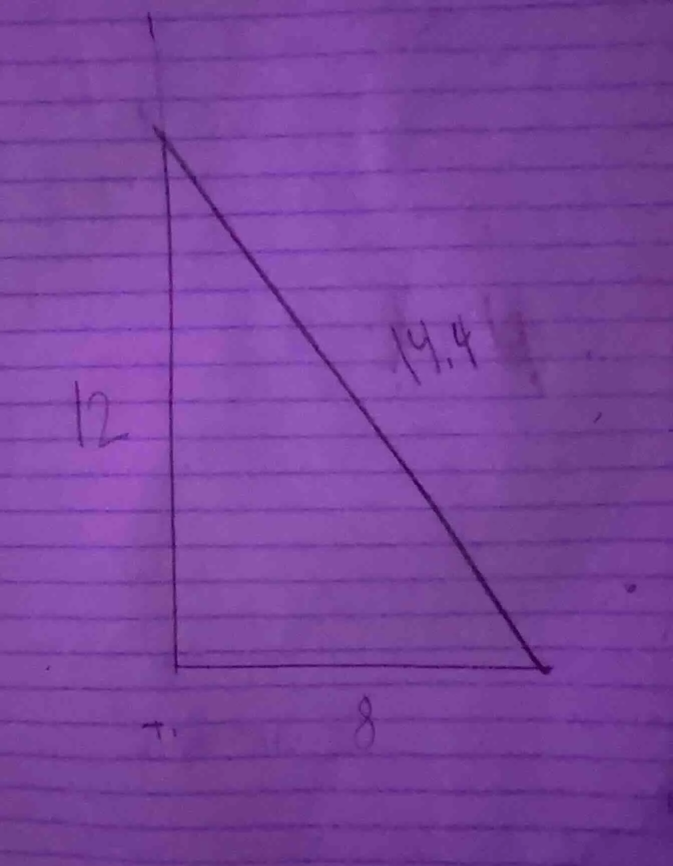 a right triangle with one leg labeled 12, the other leg labeled 8, and …