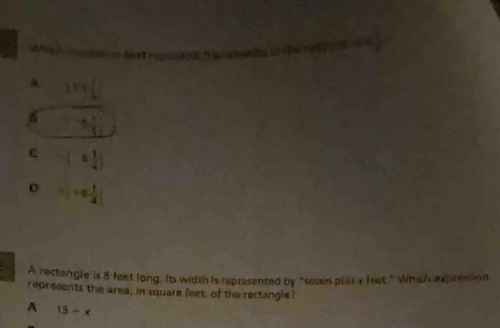 a rectangle is 8 feet long. its width is represented by \seven plus x f…