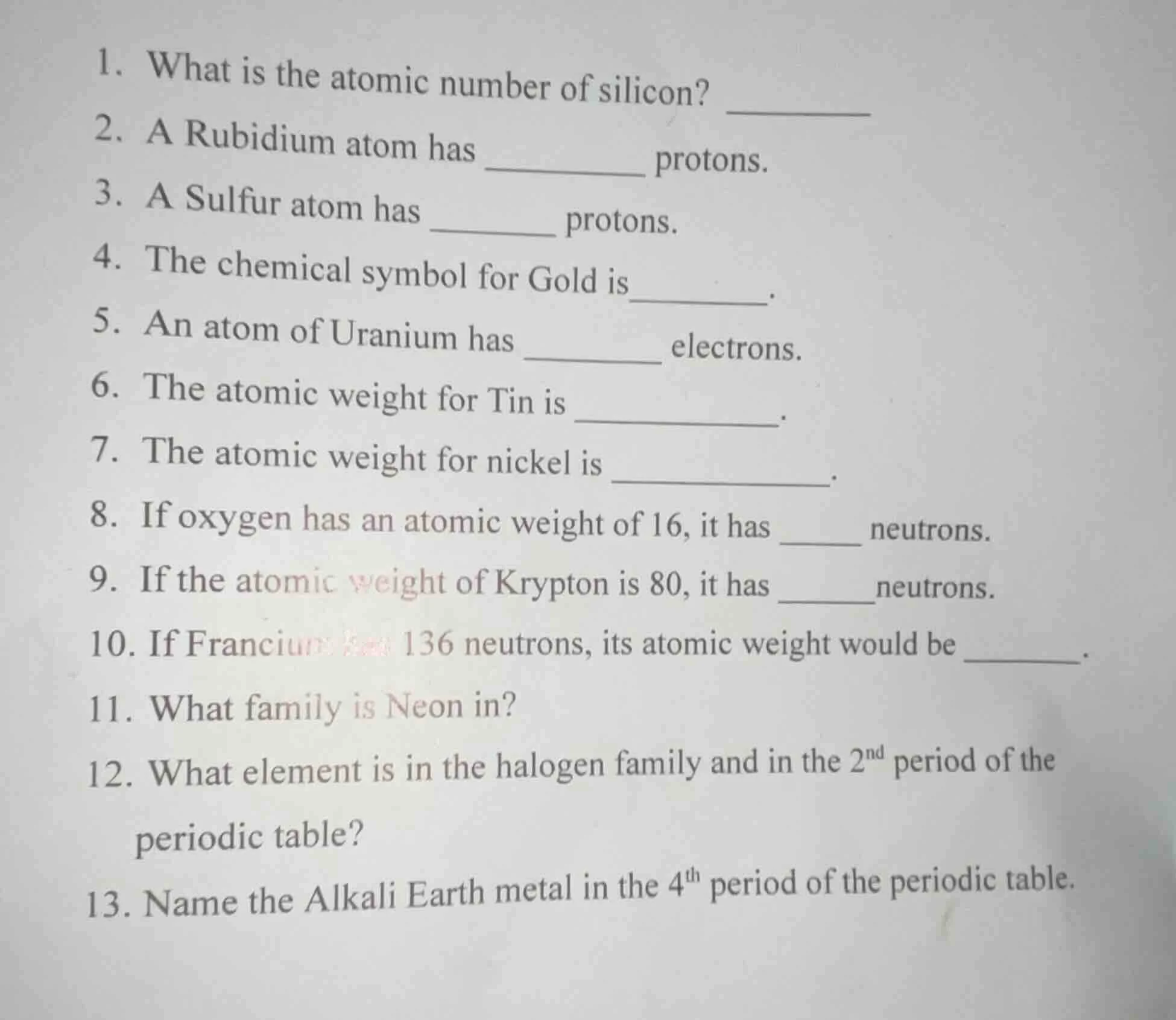 1. what is the atomic number of silicon? 2. a rubidium atom has ______ …