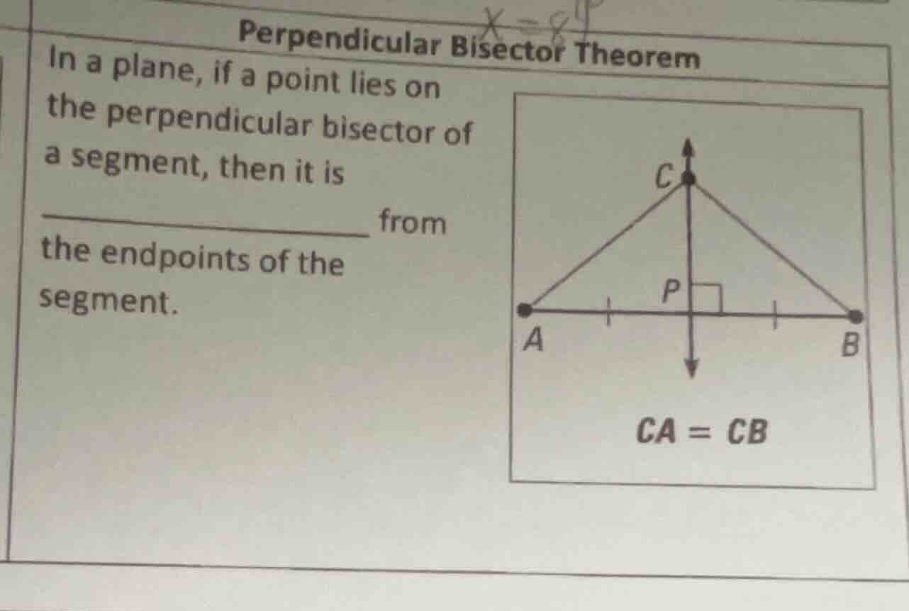 perpendicular bisector theorem in a plane, if a point lies on the perpe…