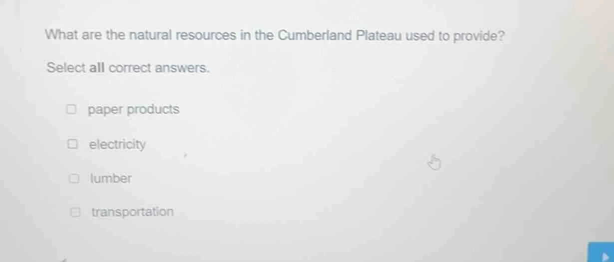 what are the natural resources in the cumberland plateau used to provid…