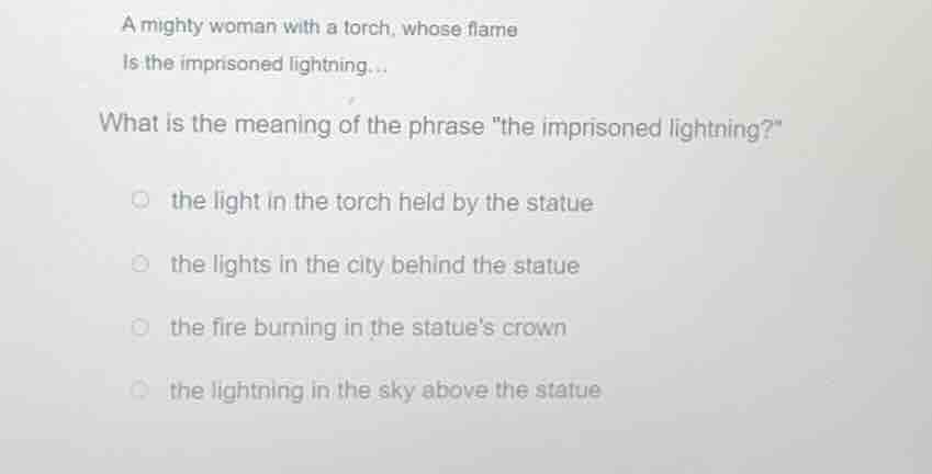 a mighty woman with a torch, whose flame is the imprisoned lightning...…