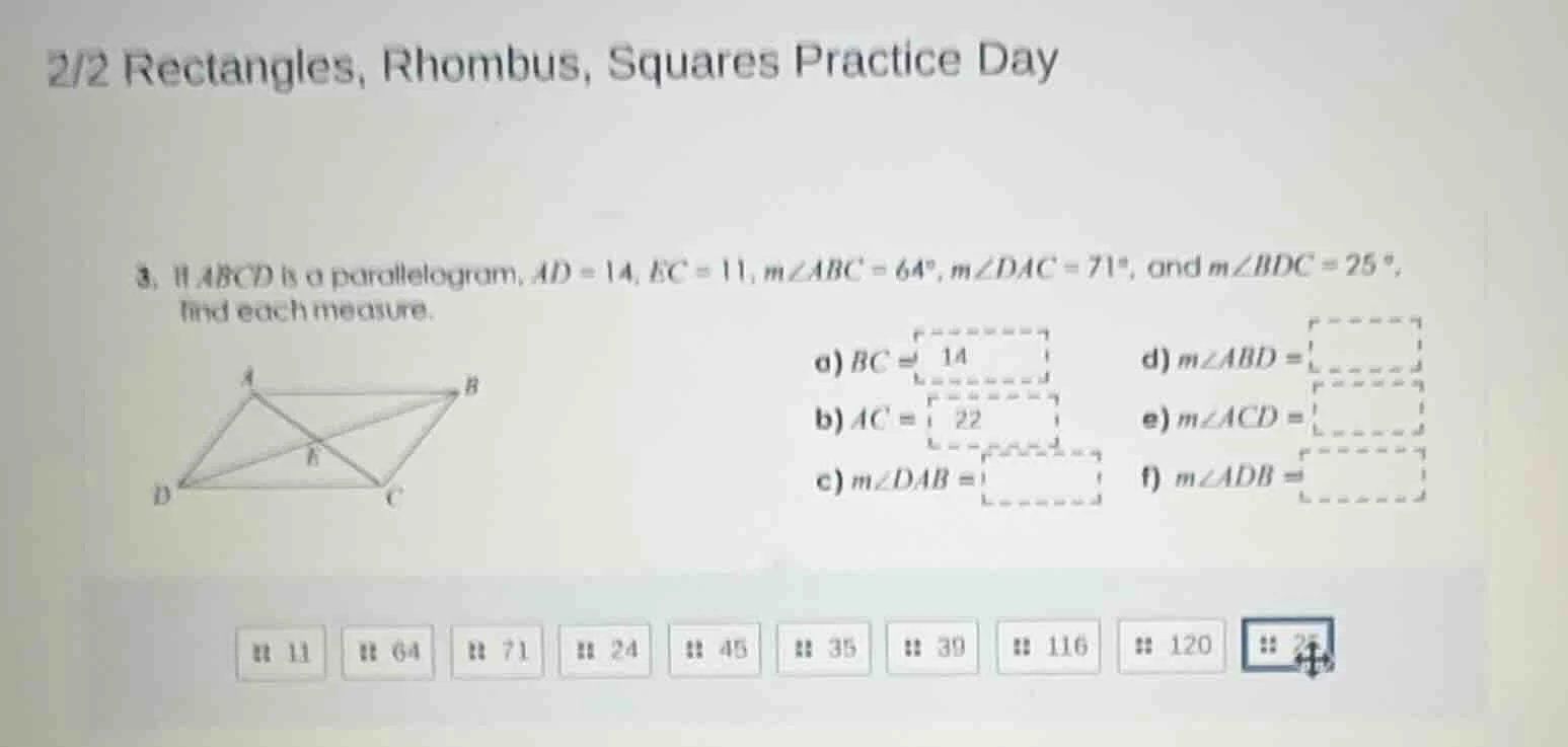 2/2 rectangles, rhombus, squares practice day 3. if abcd is a parallelo…