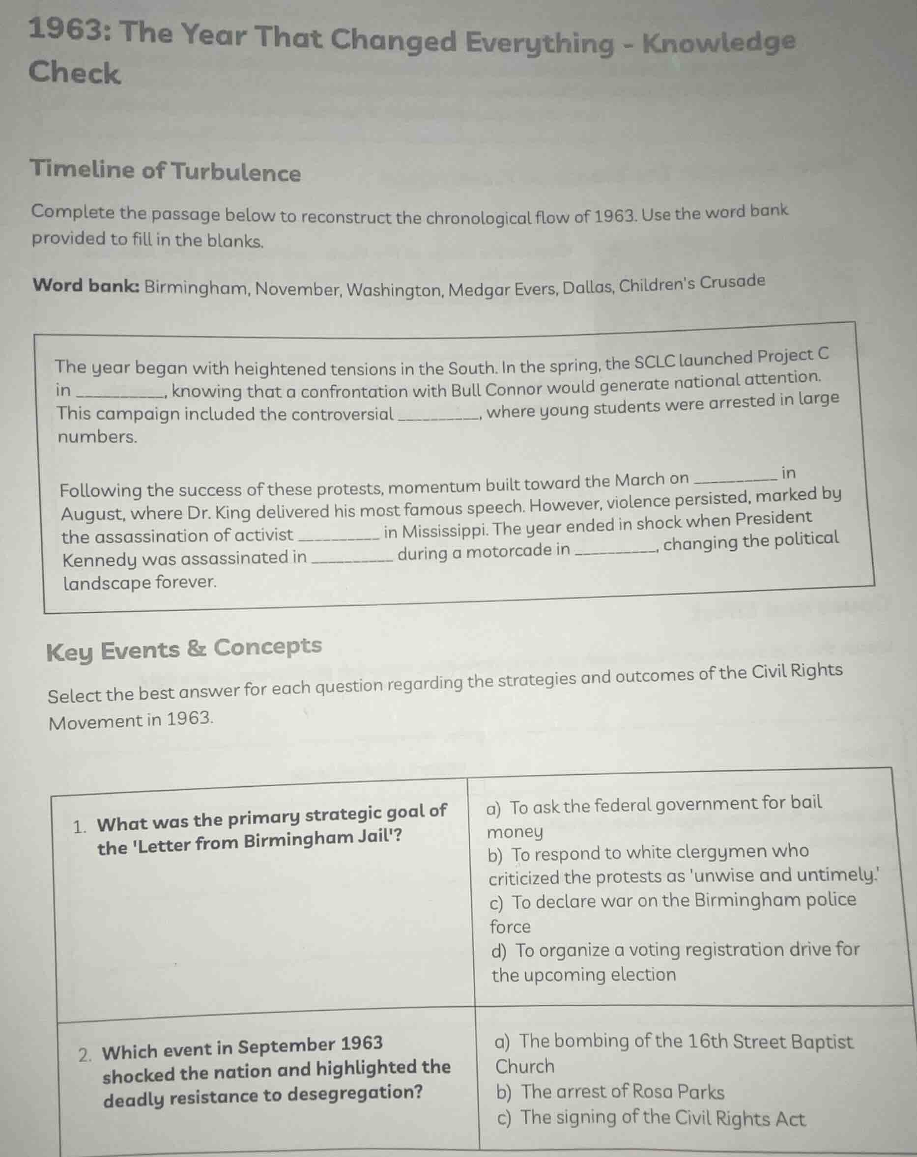 1963: the year that changed everything - knowledge check timeline of tu…