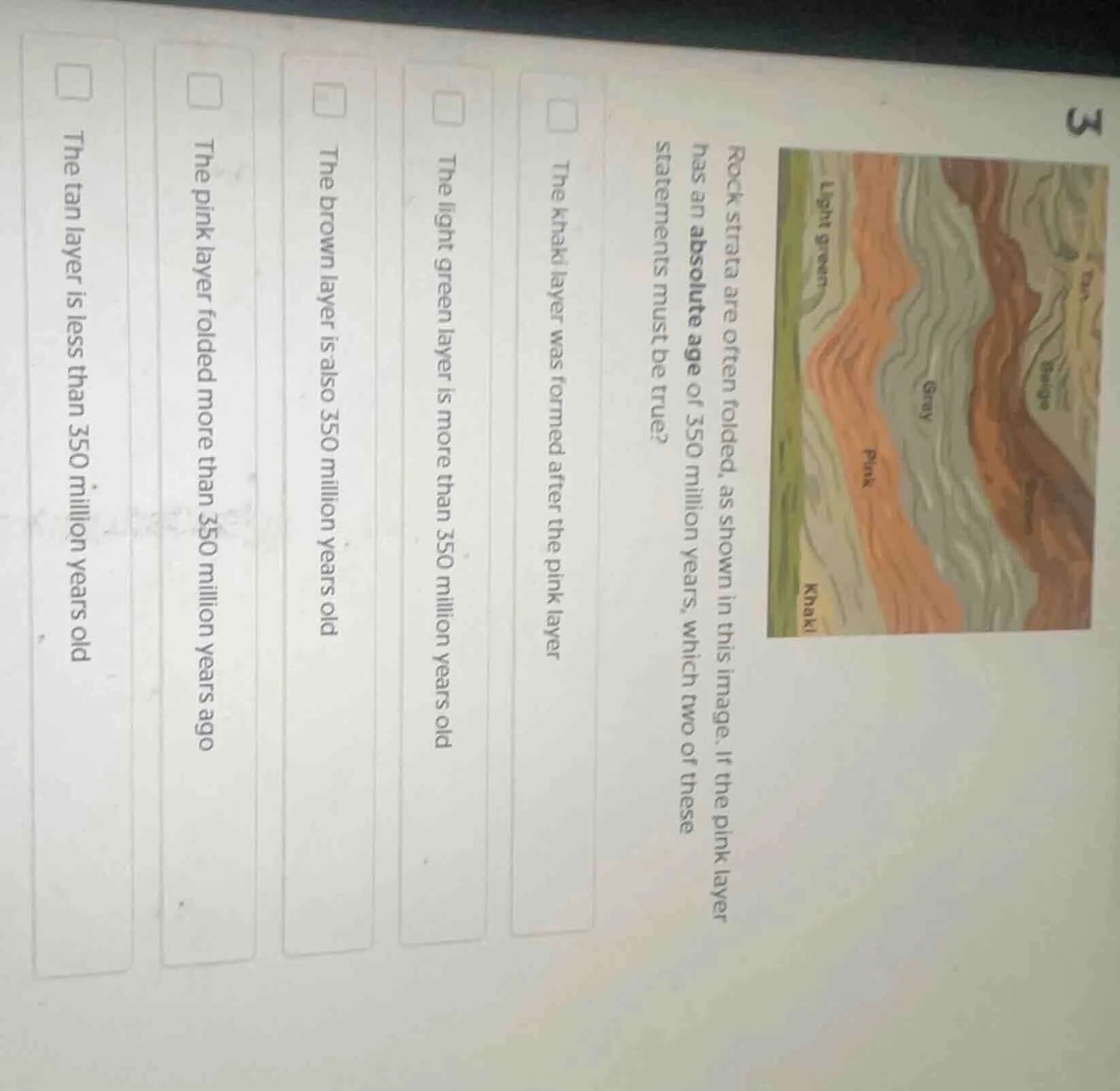 rock strata are often folded, as shown in this image. if the pink layer…