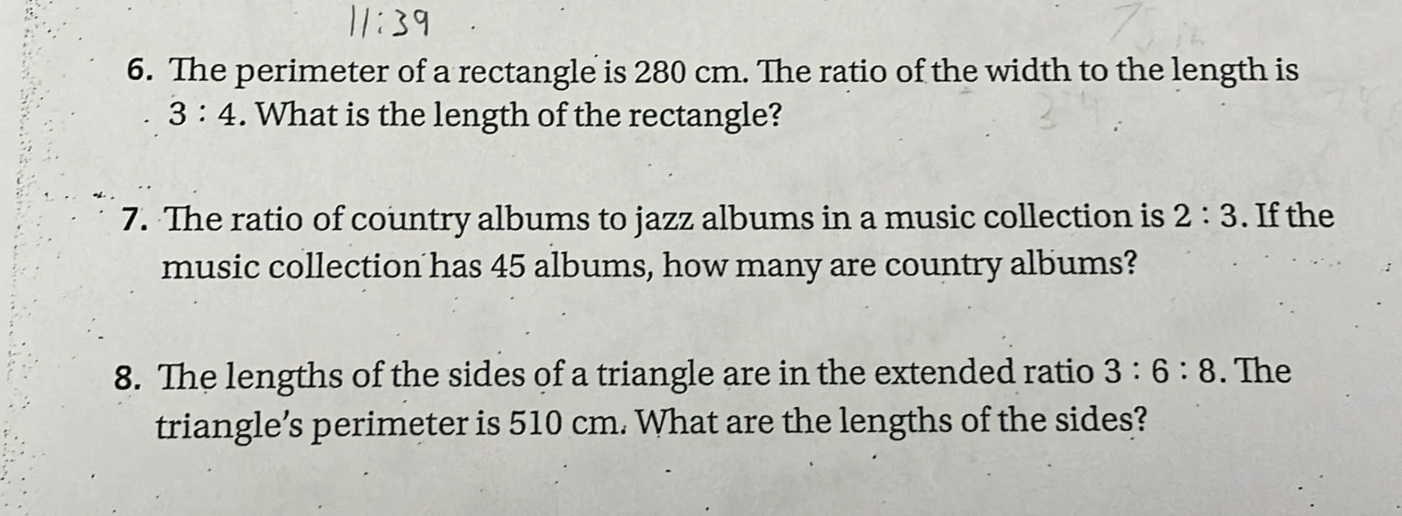 6. the perimeter of a rectangle is 280 cm. the ratio of the width to th…