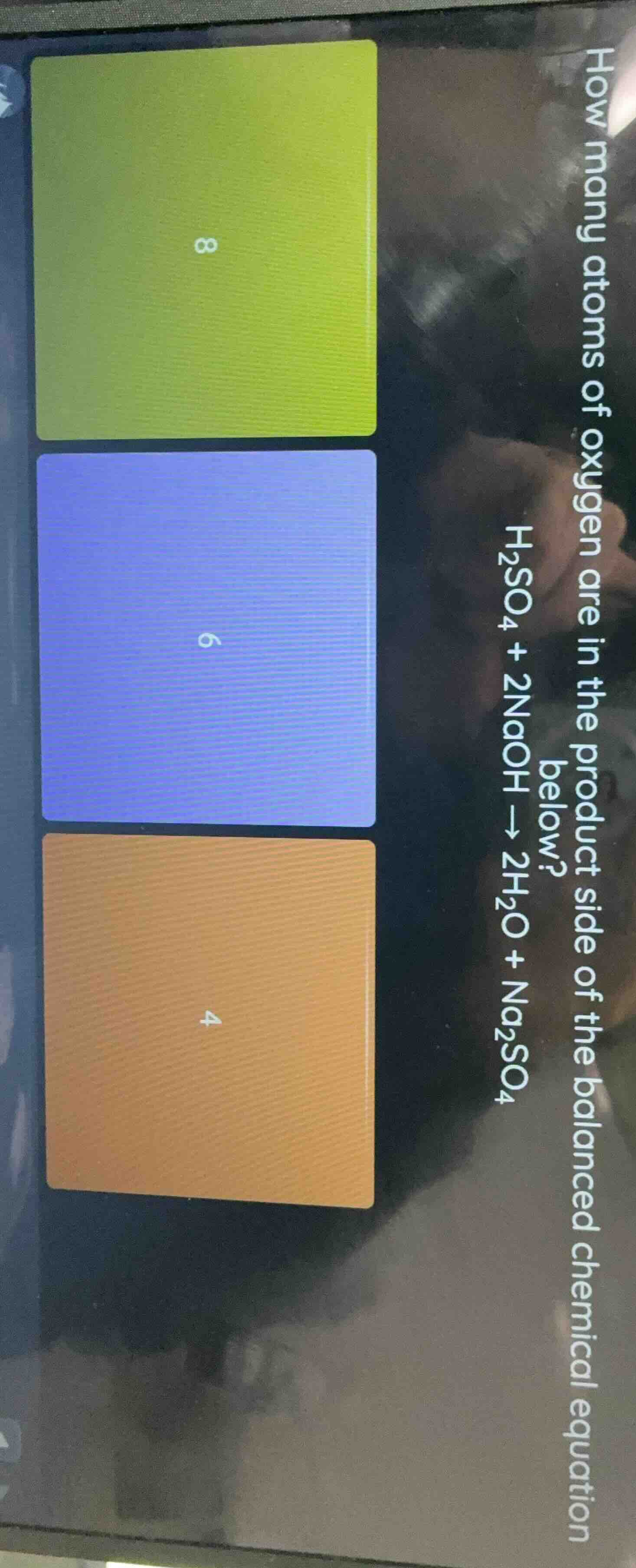 how many atoms of oxygen are in the product side of the balanced chemic…