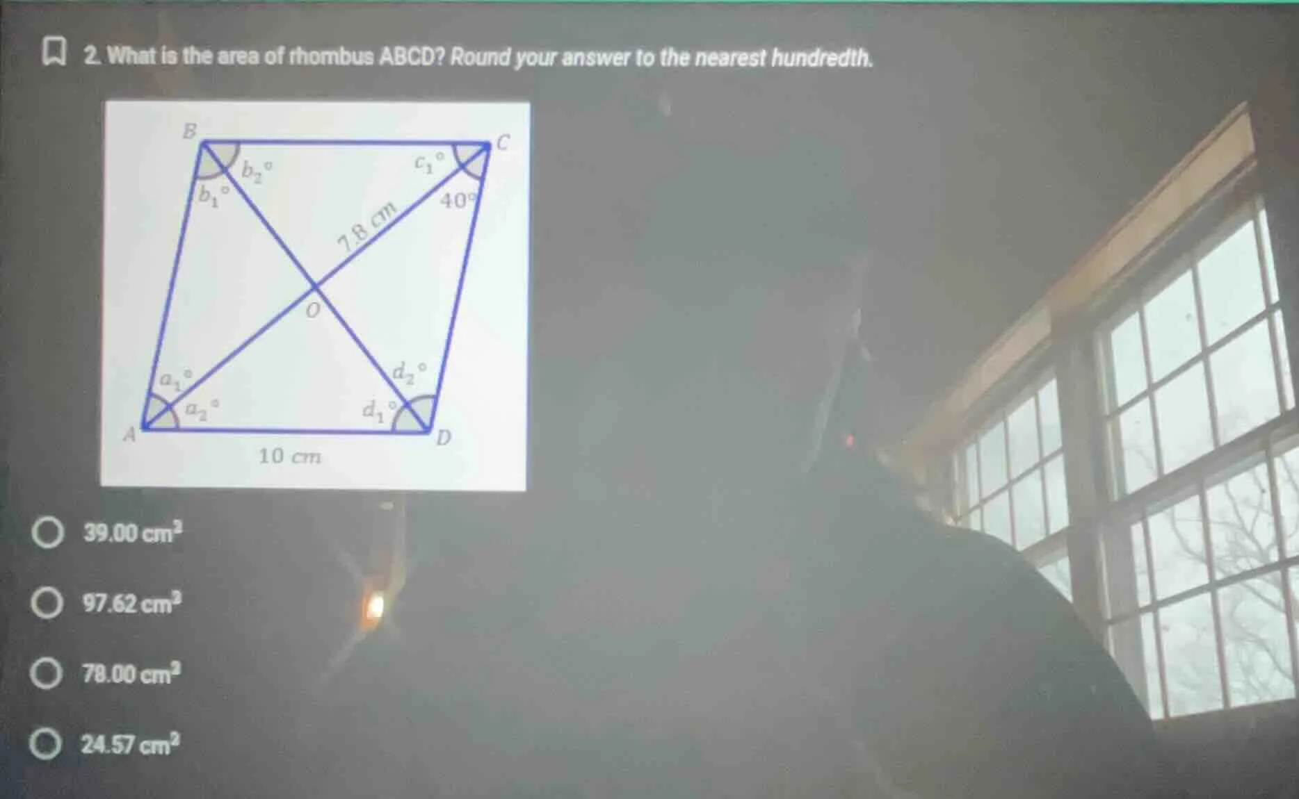 2. what is the area of rhombus abcd? round your answer to the nearest h…