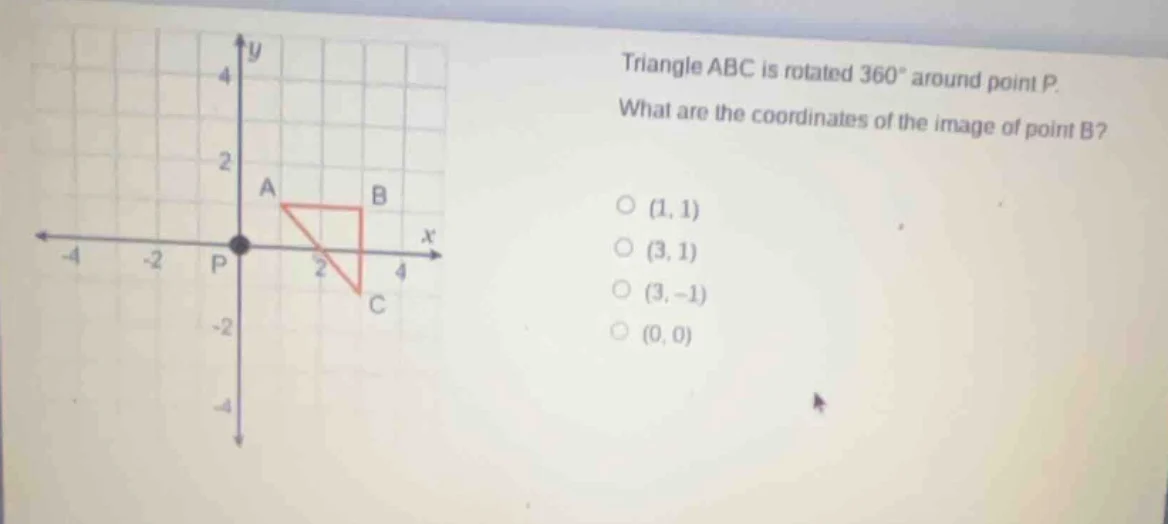 triangle abc is rotated 360° around point p. what are the coordinates o…