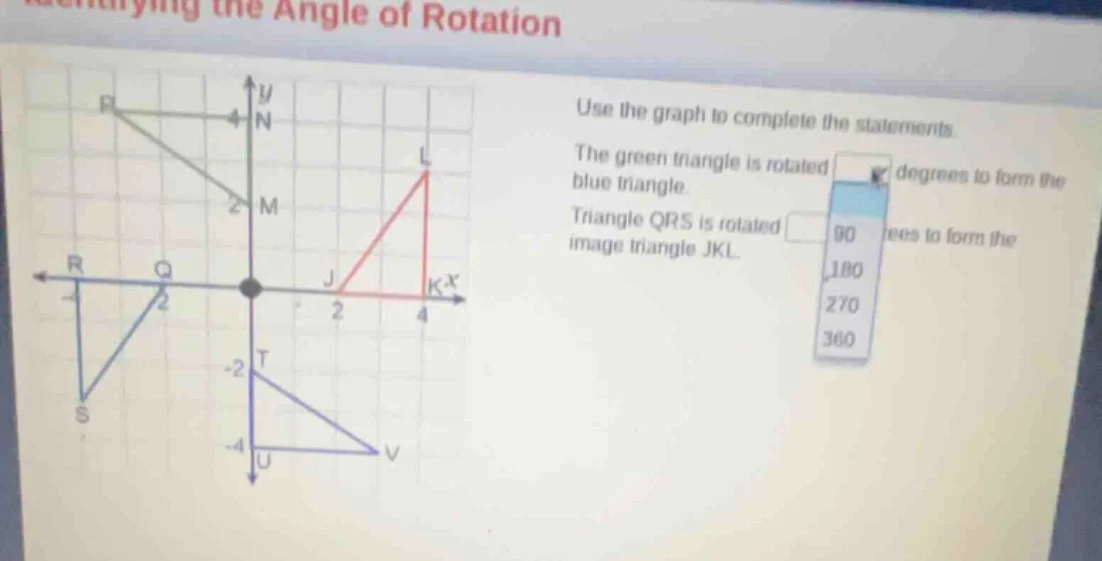 identifying the angle of rotation use the graph to complete the stateme…
