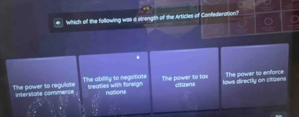 which of the following was a strength of the articles of confederation?…