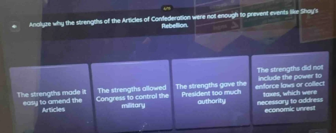 analyze why the strengths of the articles of confederation were not eno…