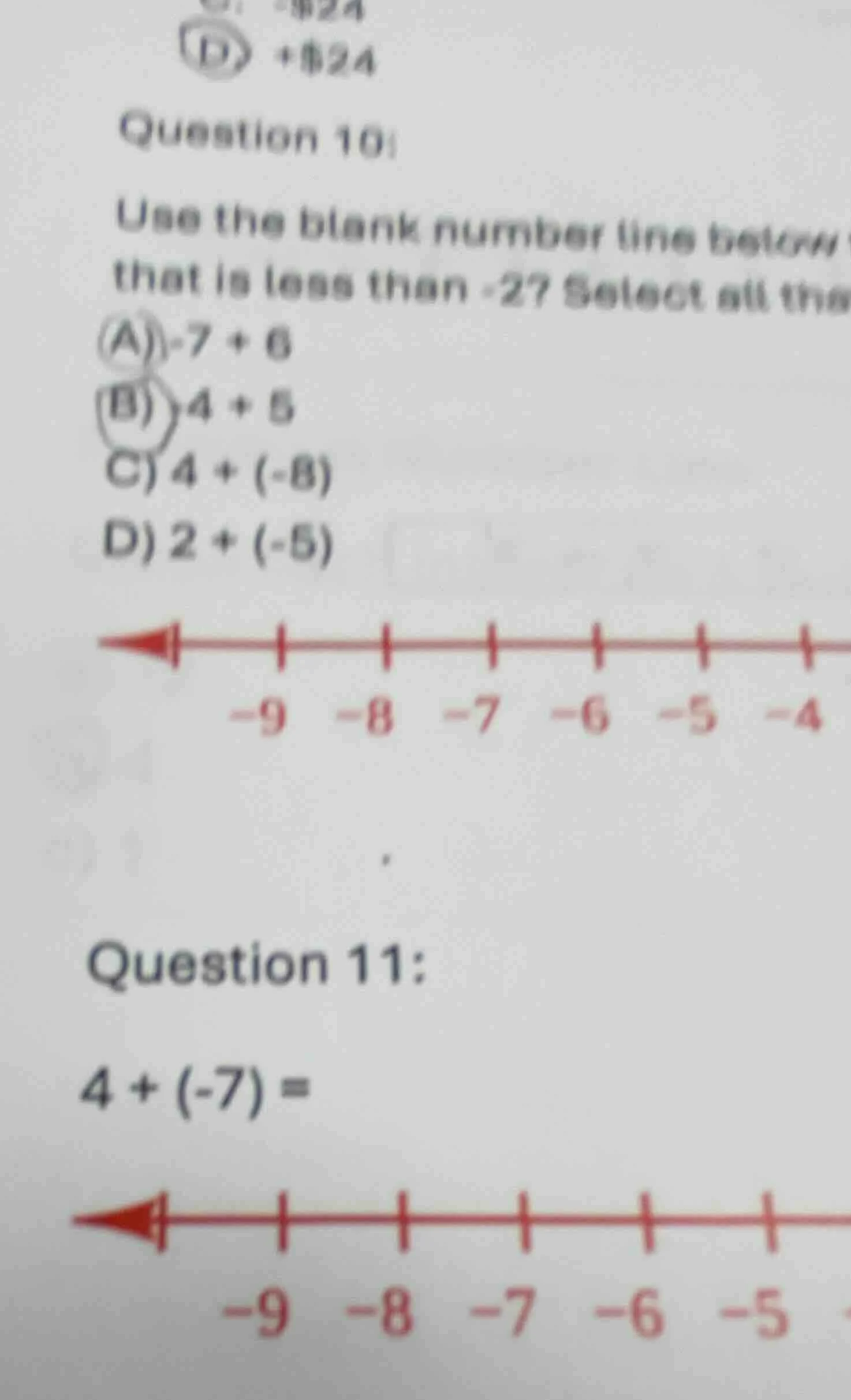 question 10: use the blank number line below that is less than -27 sele…