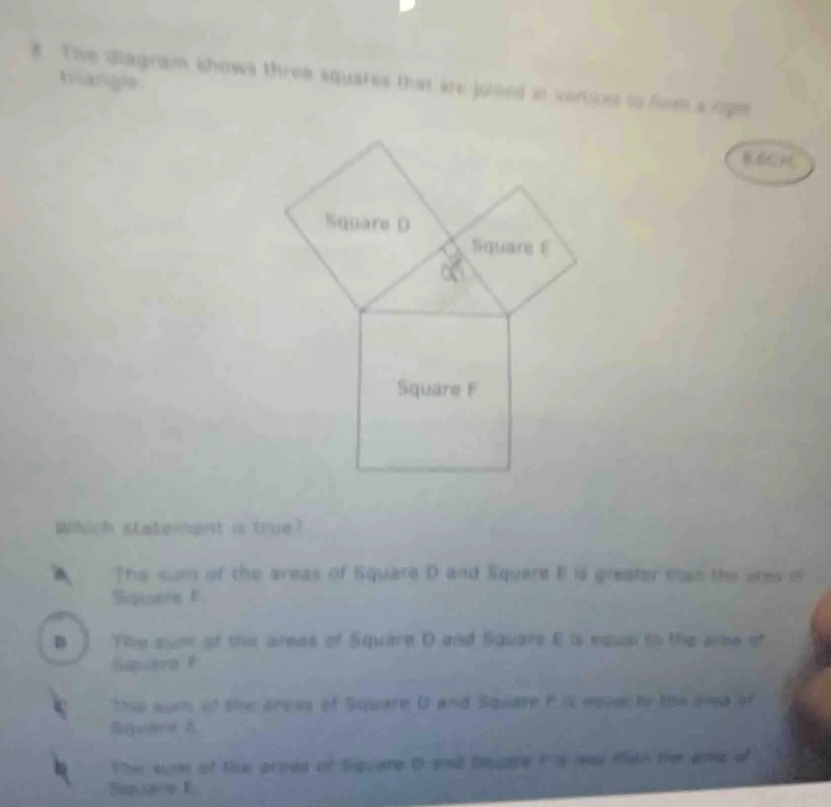 the diagram shows three squares that are joined at vertices to form a r…