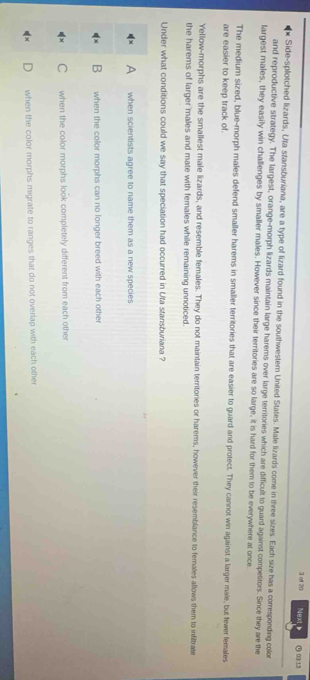 side-splotched lizards, uta stansburiana, are a type of lizard found in…