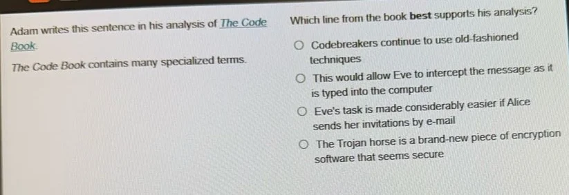 adam writes this sentence in his analysis of the code book. the code bo…