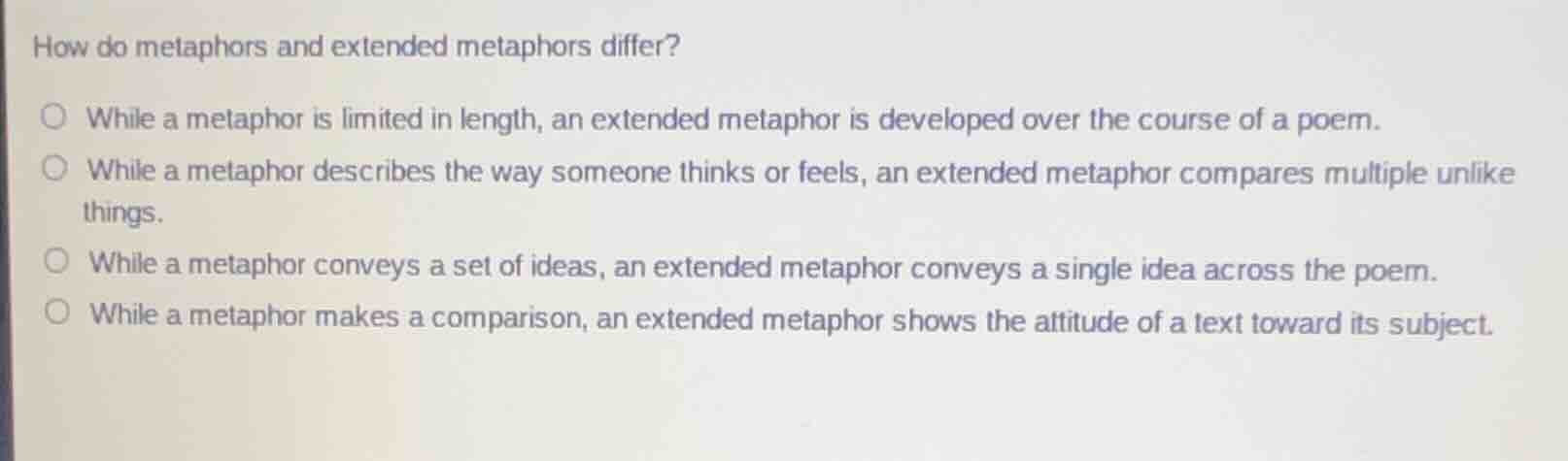 how do metaphors and extended metaphors differ? while a metaphor is lim…