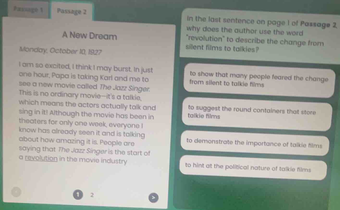 passage 1 passage 2 a new dream monday, october 10, 1927 i am so excite…