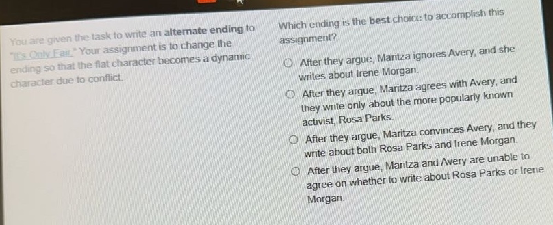 you are given the task to write an alternate ending to \its only fair\.…