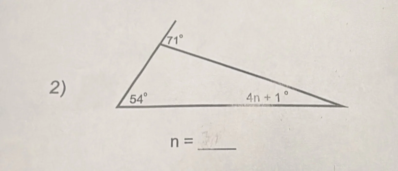 2) 71° 54° 4n + 1° n = ___