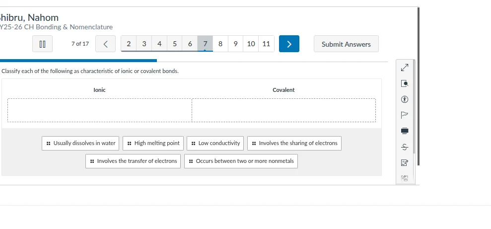 classify each of the following as characteristic of ionic or covalent b…