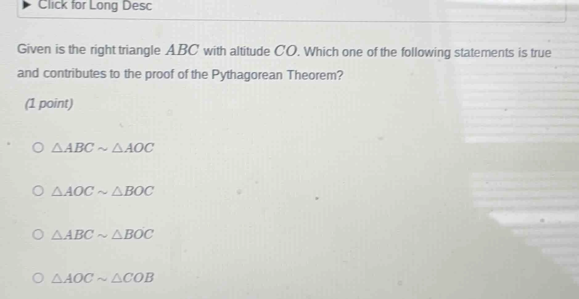 given is the right triangle ( abc ) with altitude ( co ). which one of …