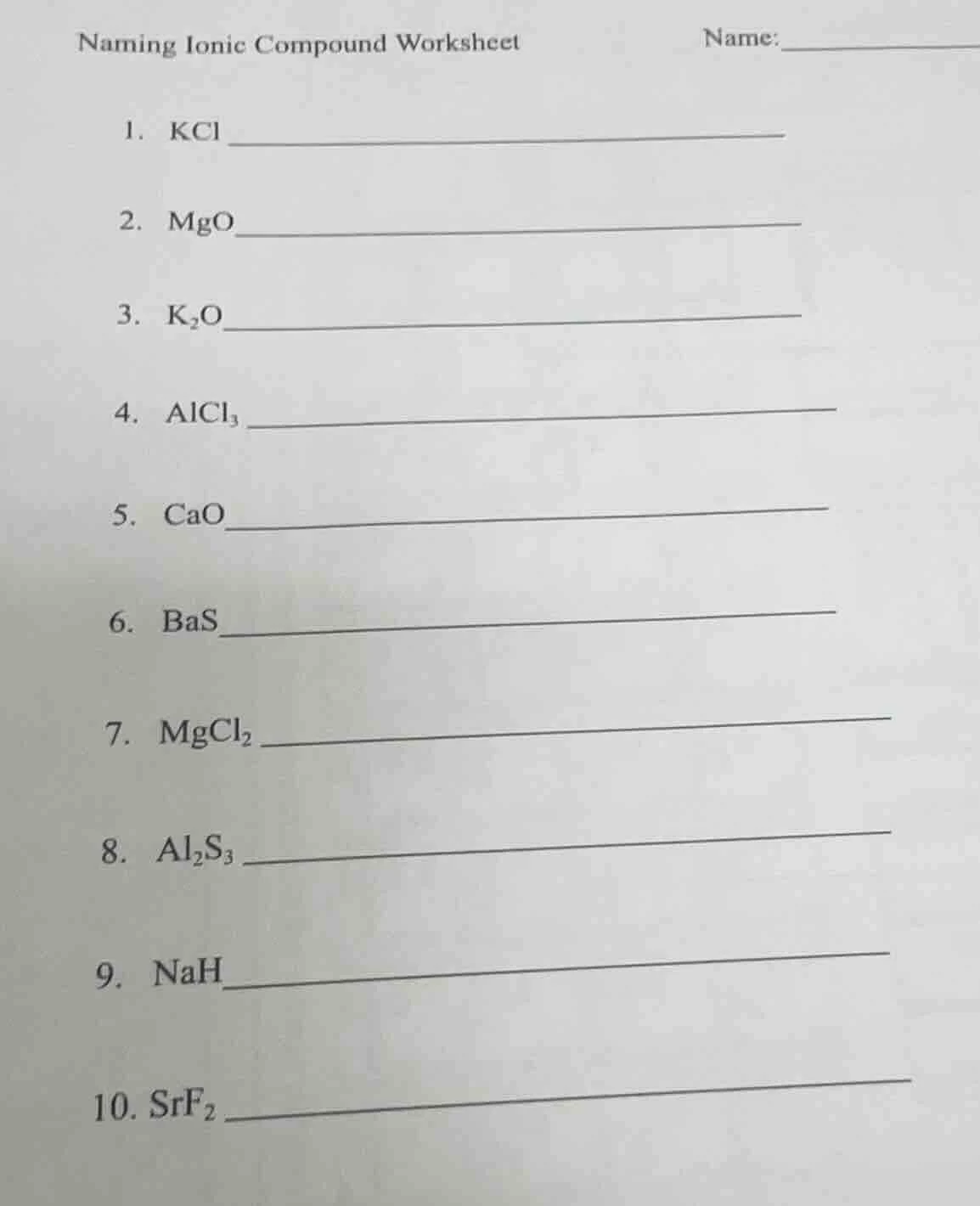 naming ionic compound worksheet name: 1. kcl 2. mgo 3. k₂o 4. alcl₃ 5. …