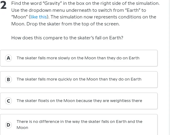 2 find the word \gravity\ in the box on the right side of the simulatio…