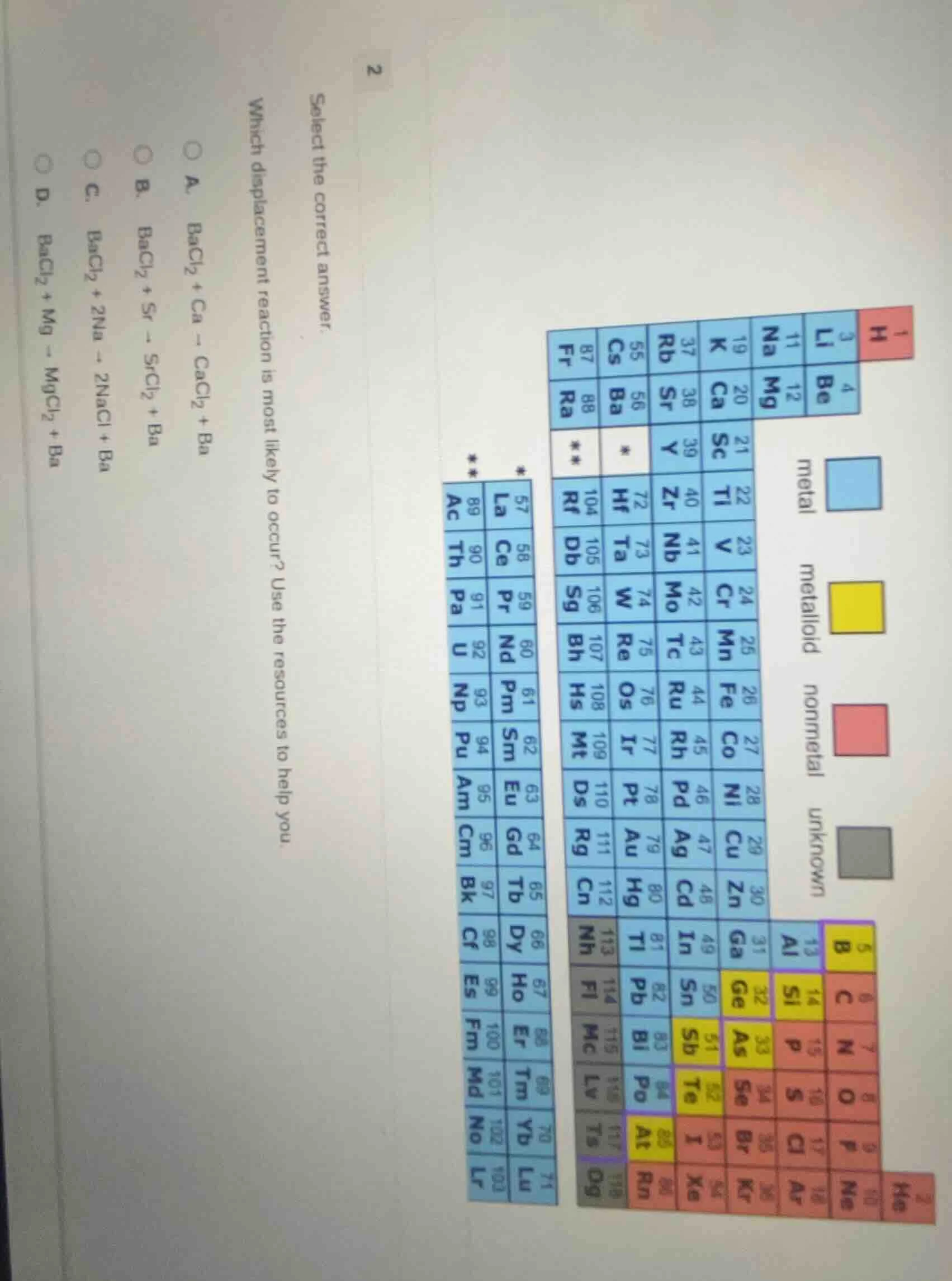 select the correct answer. which displacement reaction is most likely t…