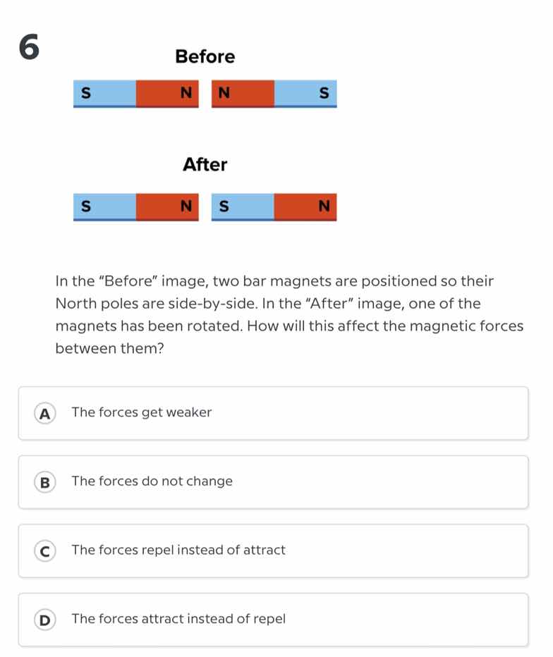 6 before s n n s after s n s n in the \before\ image, two bar magnets a…