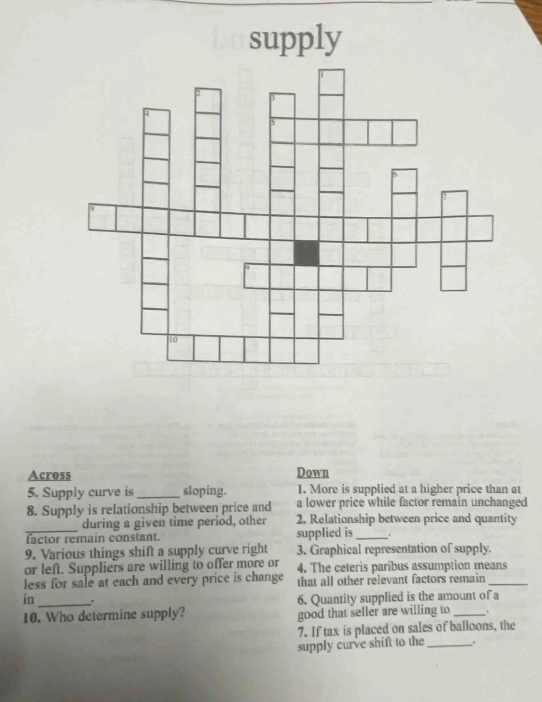 supply across 5. supply curve is _____ sloping. 8. supply is relationsh…