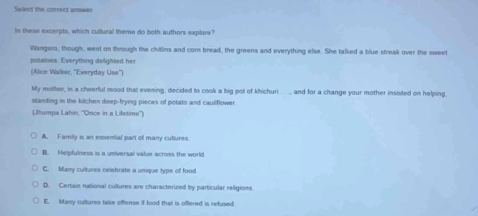 select the correct answer in these excerpts, which cultural theme do bo…