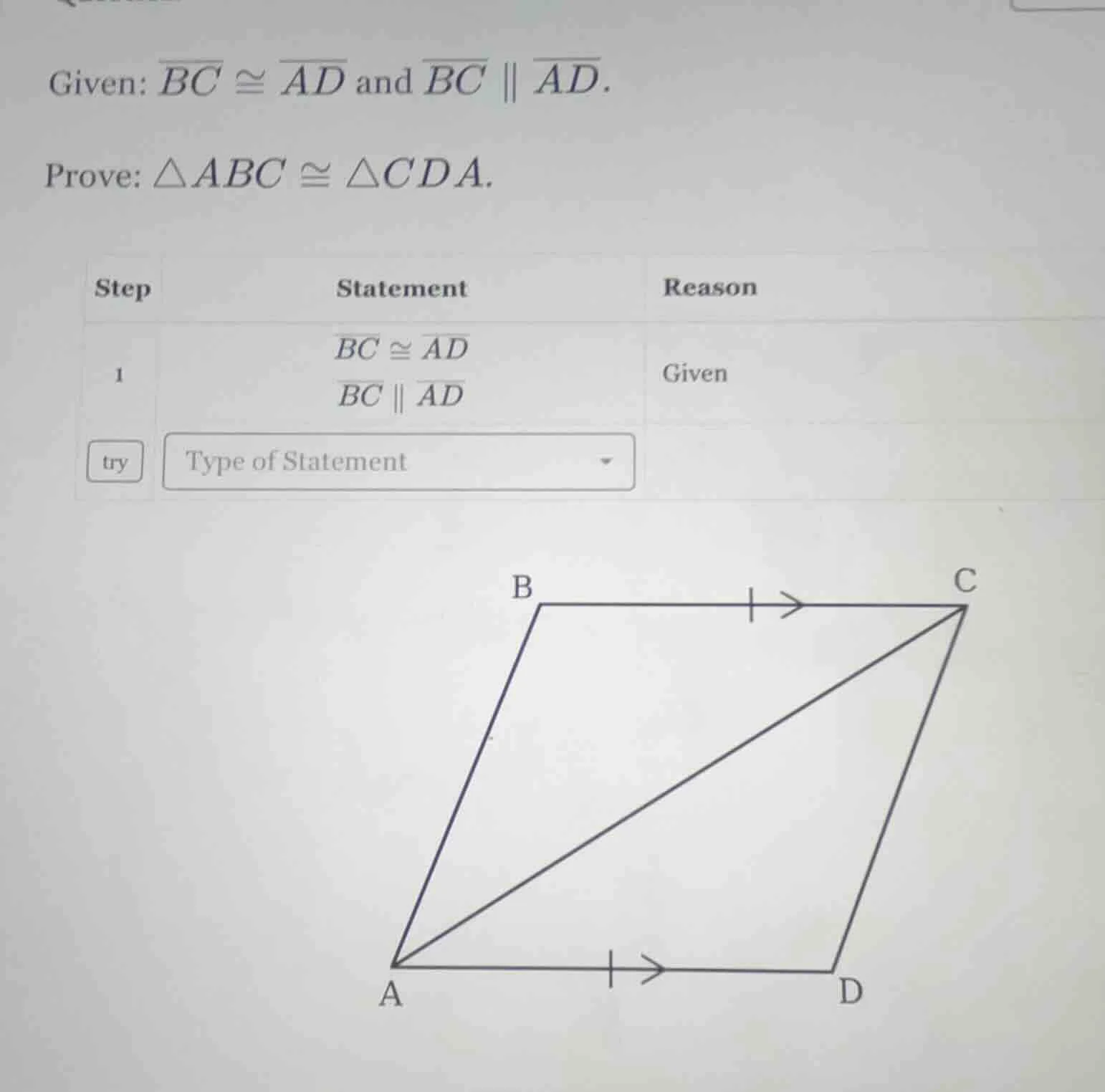 given: \\(\\overline{bc} \\cong \\overline{ad}\\) and \\(\\overline{bc}…