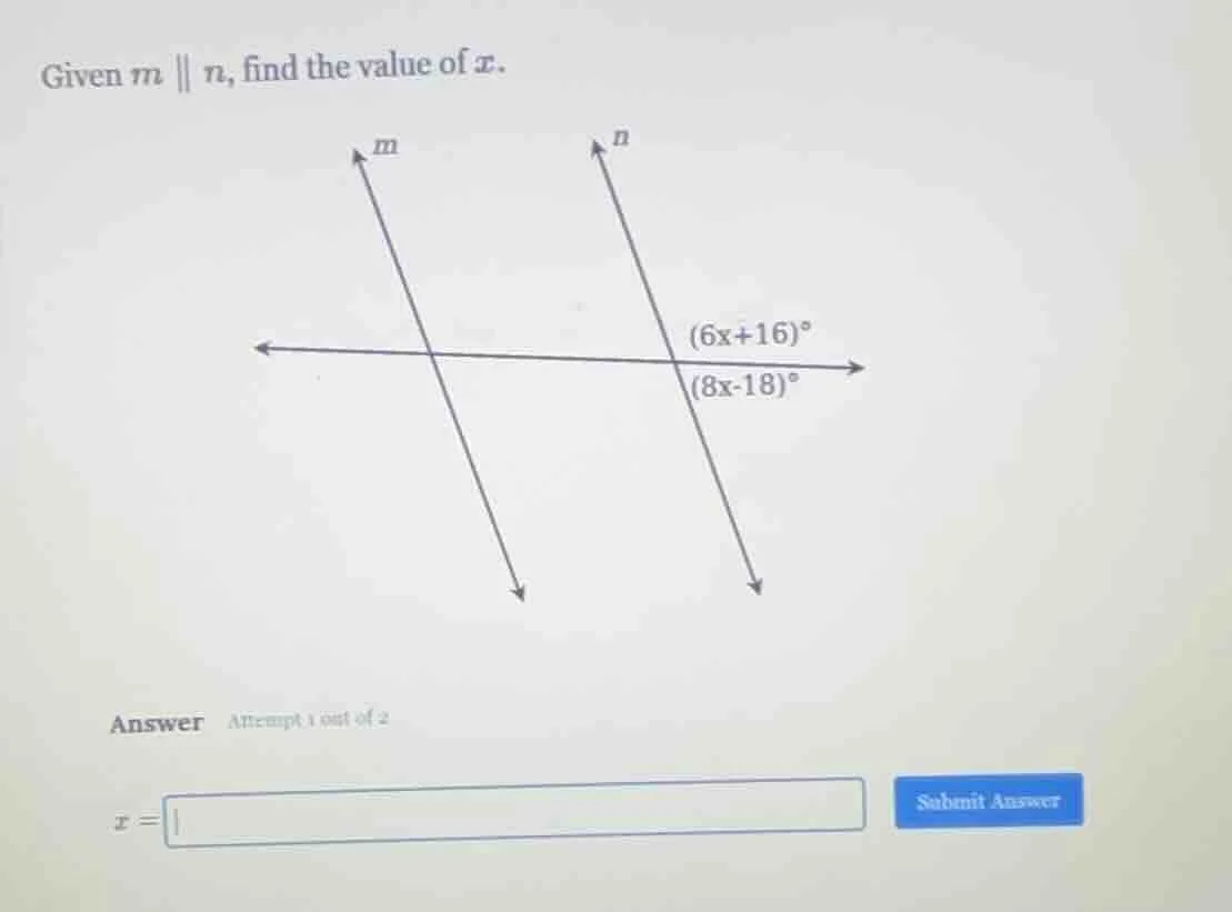 given ( m parallel n ), find the value of ( x ). answer attempt 1 out o…