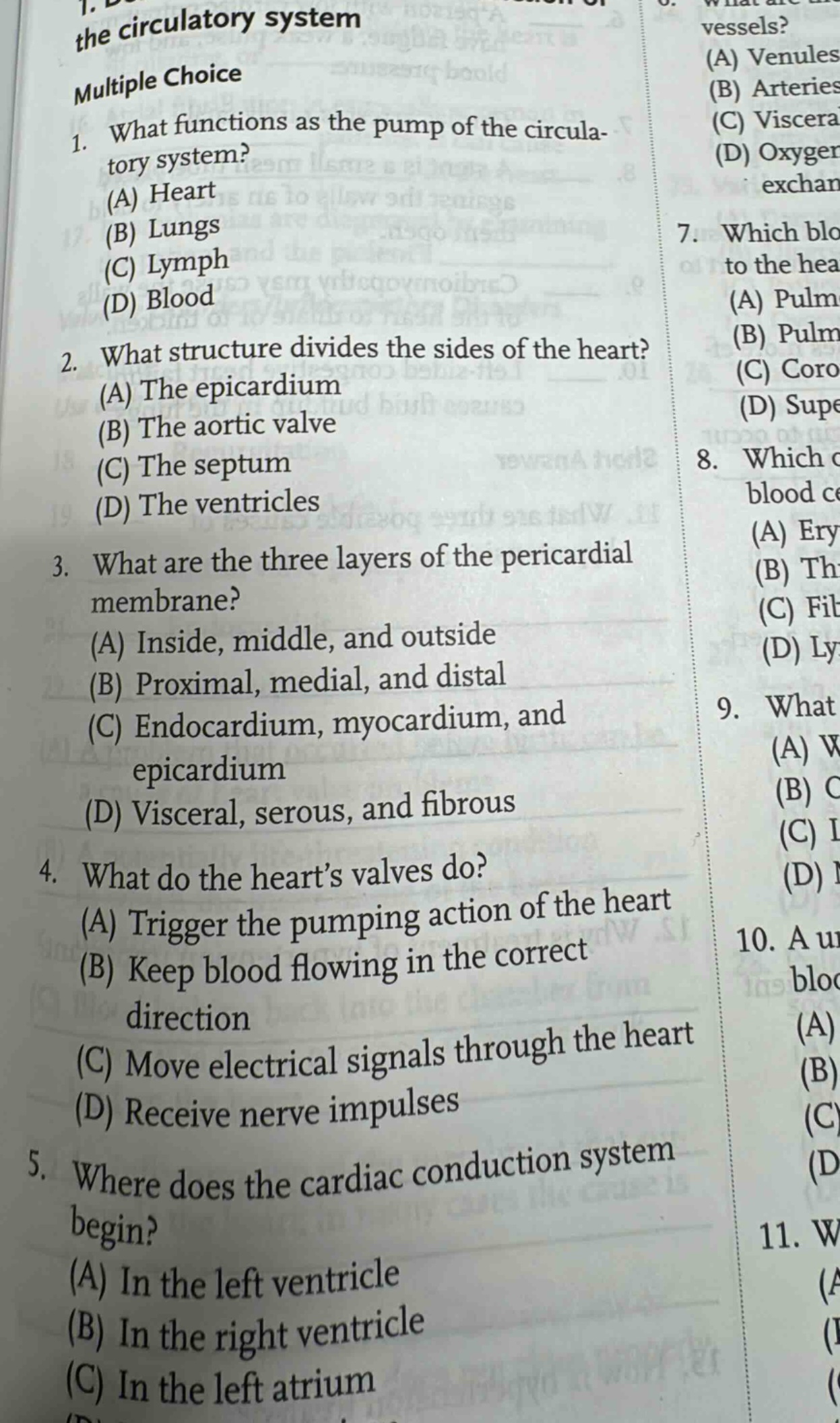 the circulatory system multiple choice 1. what functions as the pump of…