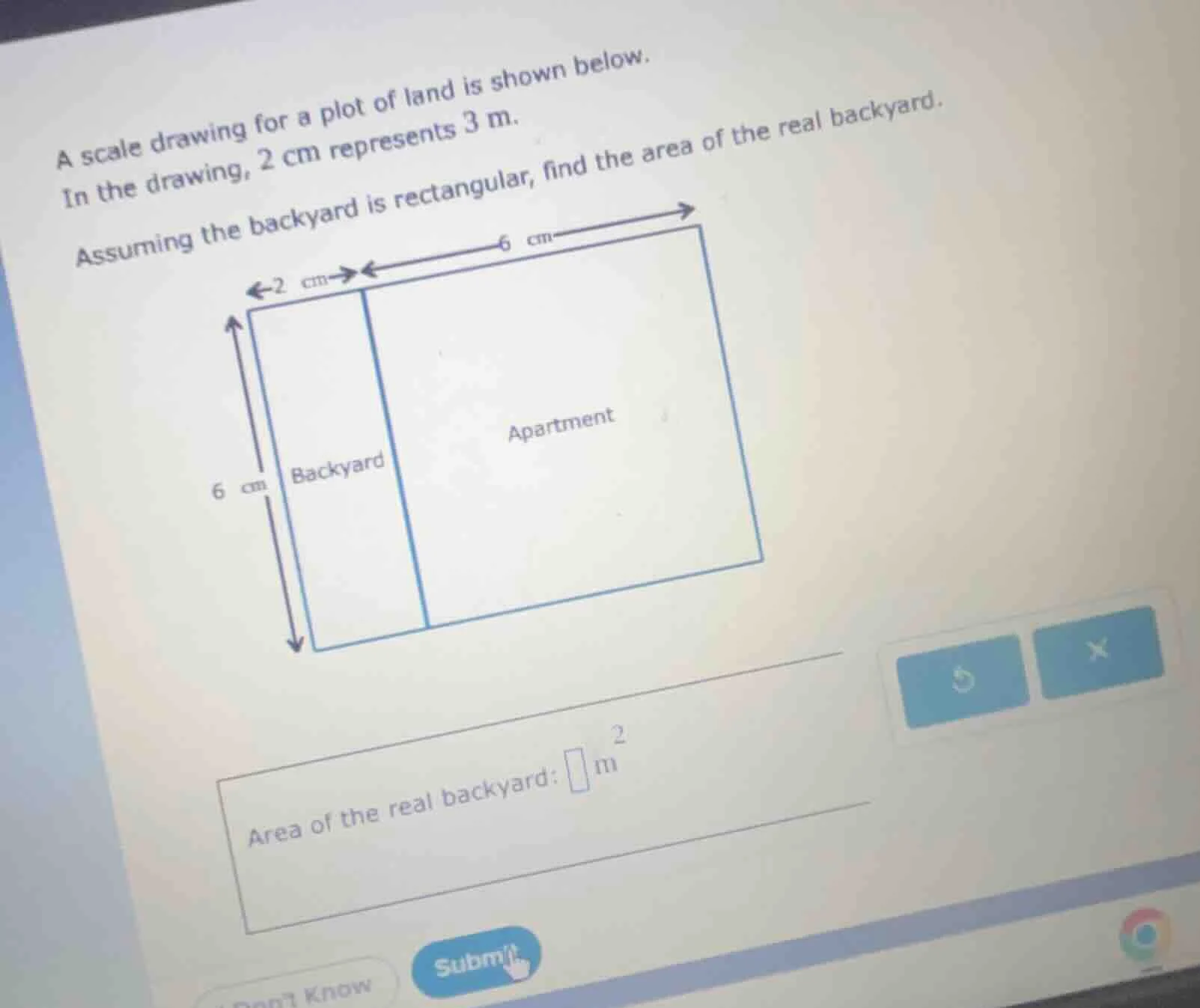 a scale drawing for a plot of land is shown below. in the drawing, 2 cm…