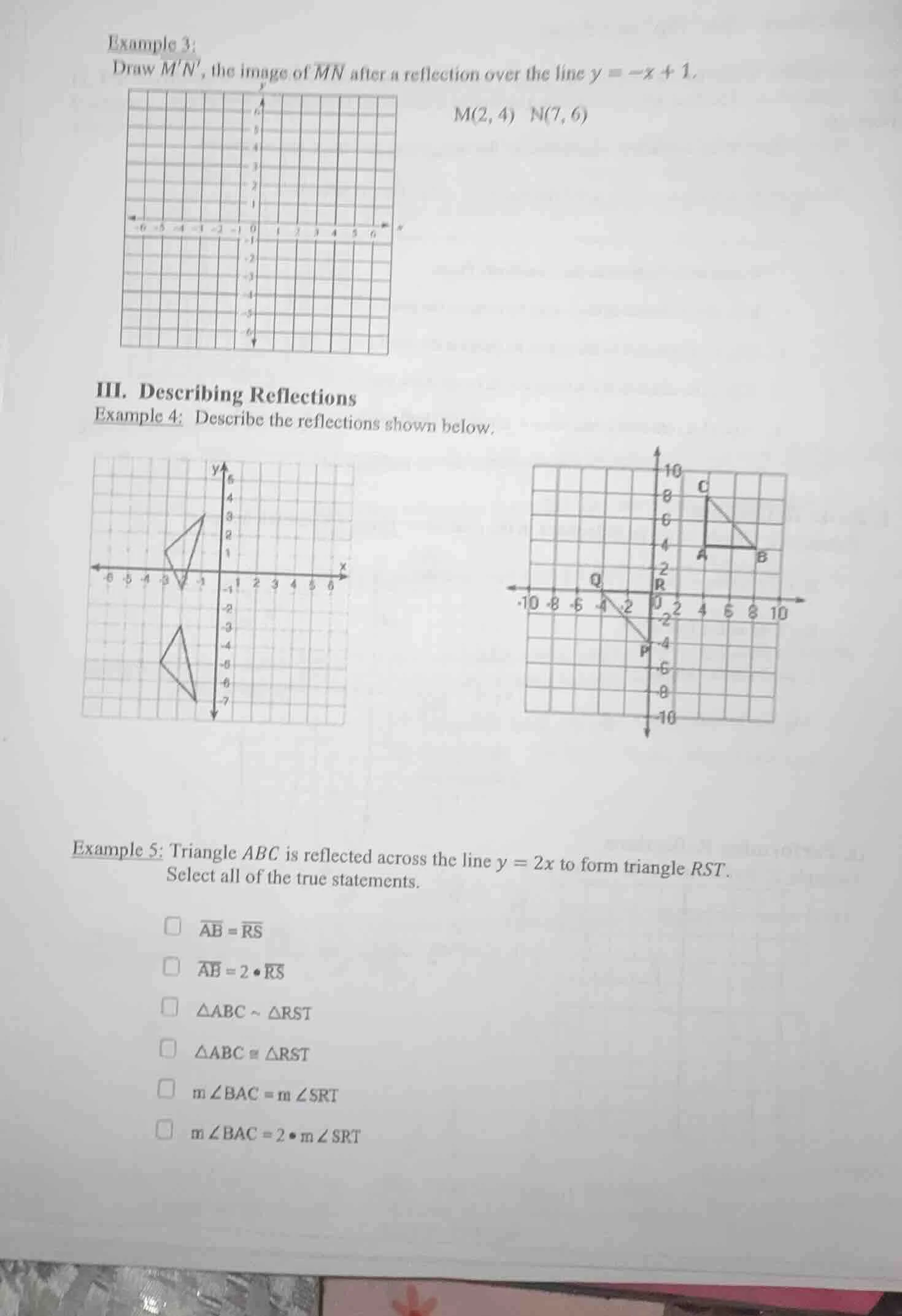 example 3: draw ( overline{mn} ), the image of ( overline{mn} ) after a…