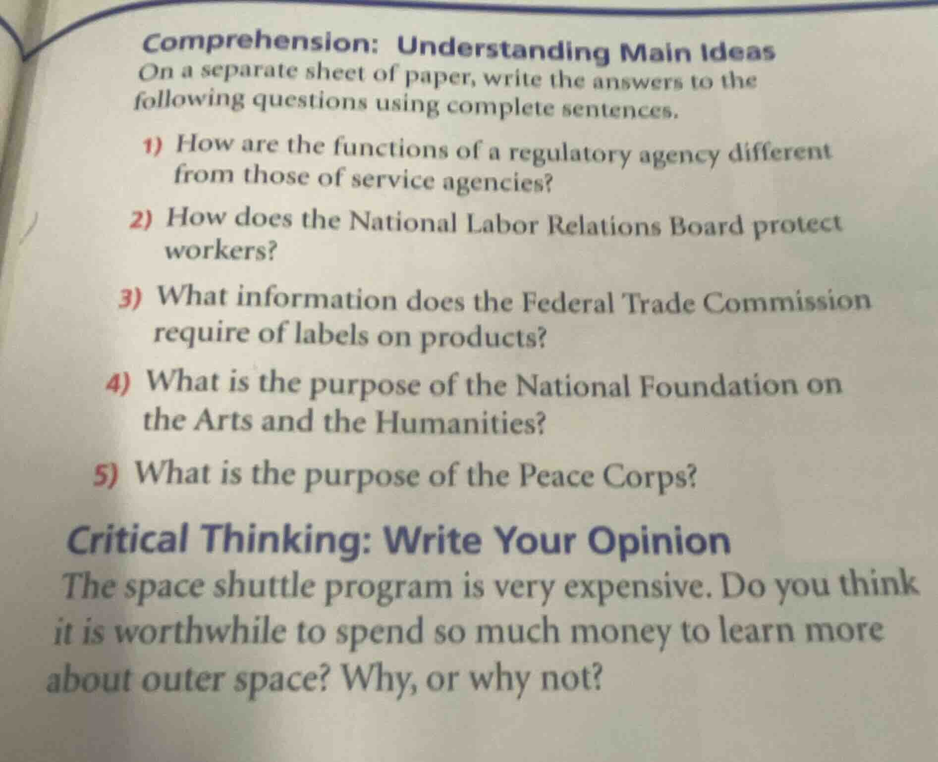 comprehension: understanding main ideas on a separate sheet of paper, w…