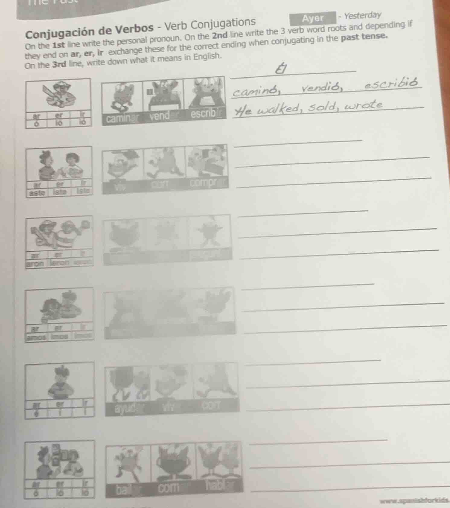 conjugación de verbos - verb conjugations ayer - yesterday on the 1st l…