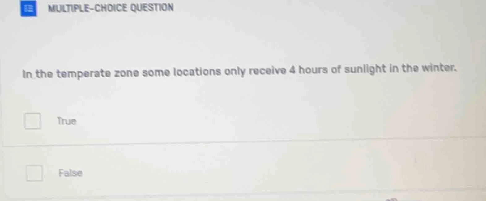 multiple-choice question in the temperate zone some locations only rece…