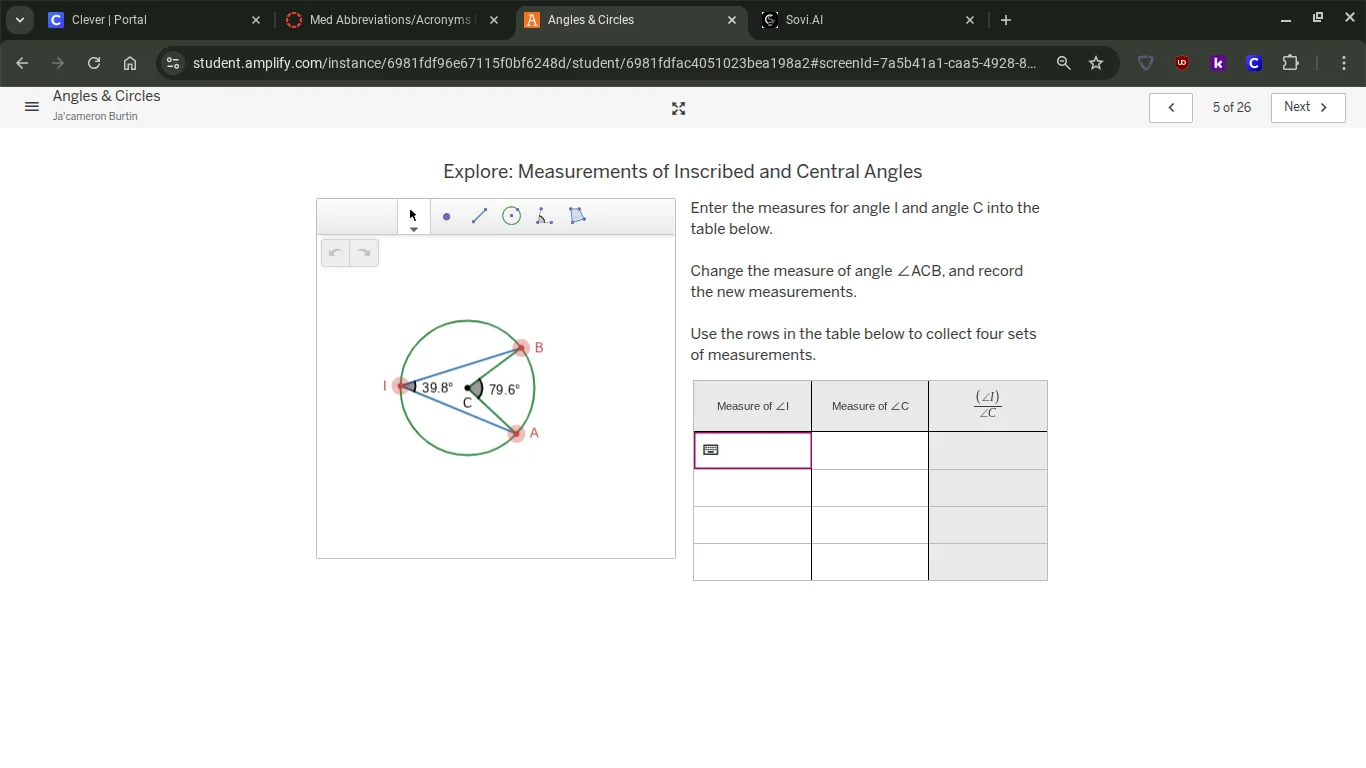 explore: measurements of inscribed and central angles enter the measure…