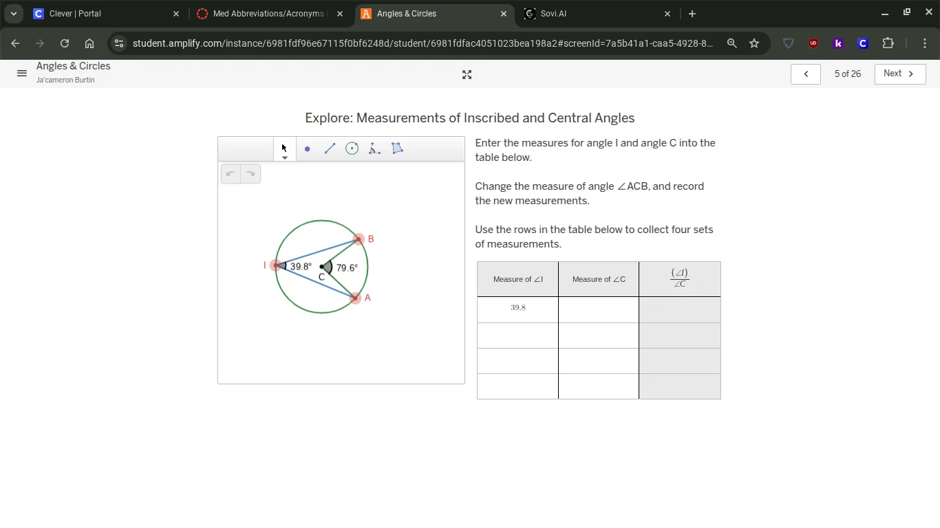 explore: measurements of inscribed and central angles enter the measure…